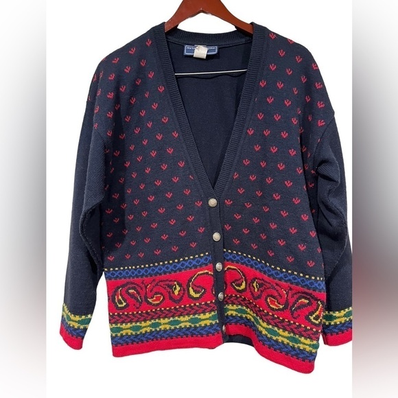 Norton McNaughton Petites Sweater Vintage Size Medium V Neck Button Down 90s - Picture 2 of 7